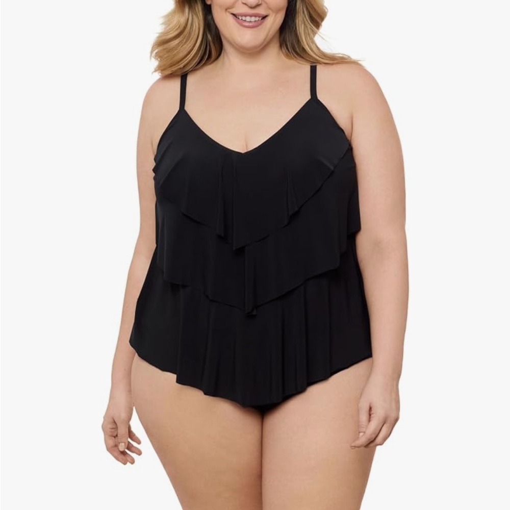 Black Triple Tiered Layered Tankini 2X